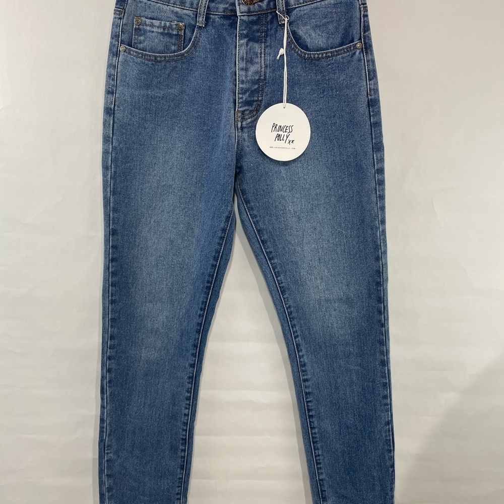 Princess Polly high waisted straight leg distressed hem jeans - Picture 4 of 10